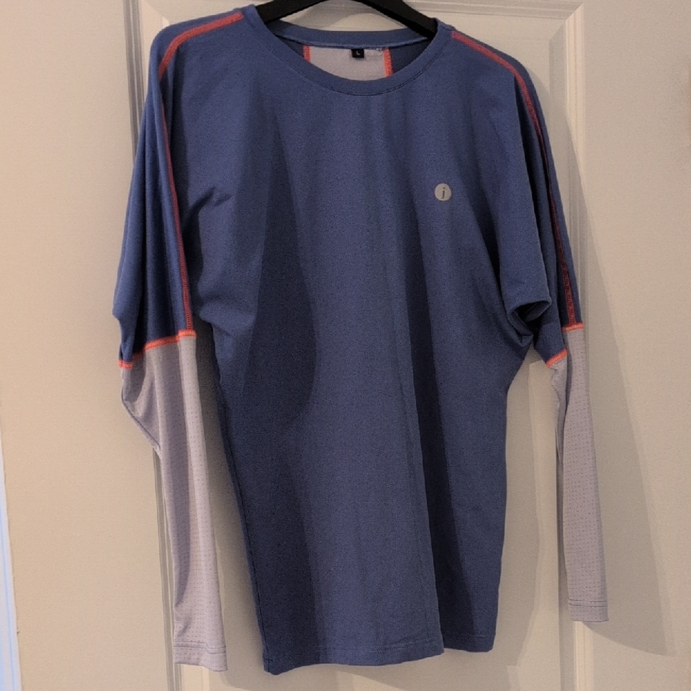 Men's Blue and Gray Long Sleeve Shirt